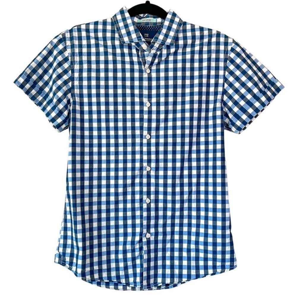 Scotch & Soda Vacanza Blue Short Sleeve Checkered Button Up Shirt Size Small